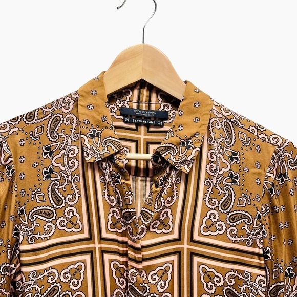 SCOTCH & SODA Bandana Printed Yellow Viscose Satin Shirt Size XS - Picture 5 of 12